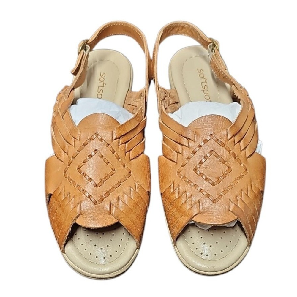 Softspots Women's 7.5M Tan Woven Leather Slingback‎ Comfort Sandals